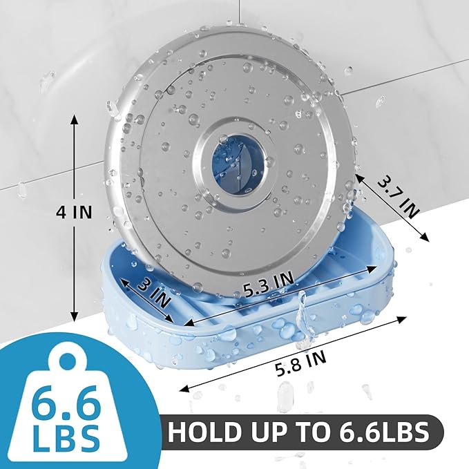 LEVERLOC Soap Dish Holder for Shower Suction Cup Wall Mounted Self Draining NO-Drilling Removable Bar Soap Sponge Holder for Bathroom Bathtub Kitchen Sink Waterproof Strong Vacuum Suction, Blue