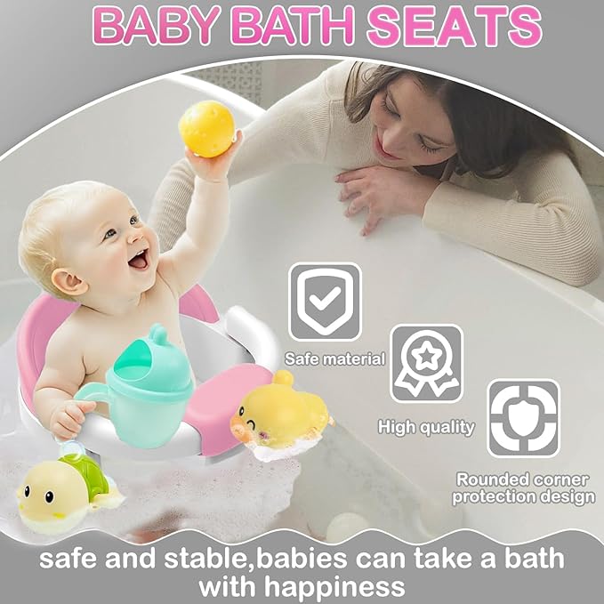 Baby Bath Seat for Babies 6 Months & up, Non-Slip Toddler Bath Seats for Babies Sitting Up,Safe Infant & Newborn Baby Bath Chair Support for Bathtub/Living Room/Shower Room, Pink