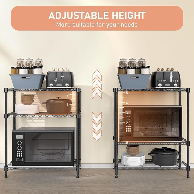 750 lbs 3 Tier Storage Rack Metal Wire Shelving Unit, Storage Standing Shelf Organizer for Laundry Bathroom Kitchen Pantry Closet Garage Basement Utility Room, Black 13.8" D x 29.5" W x 35.5" H