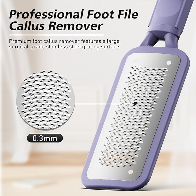 BALUCA Professional Foot File & Callus Remover - Stainless Steel Foot Rasp & Metal Feet Scrubber, Pedicure Tool for Hard Skin & Dead Skin Removal, Cracked Heel Repair for Baby Soft Feet (Purple)
