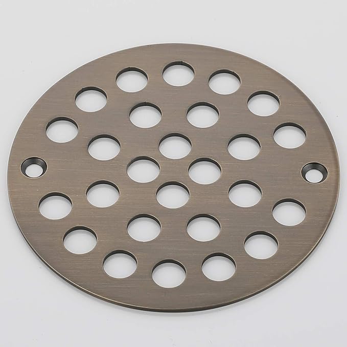4-Inch Screw-in Shower Strainer Drain Cover Replacement Floor Strainer (Antique Brass)
