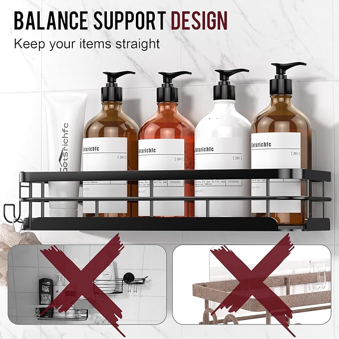Large Capacity Shower Caddy, Heavy-Duty Adhesive Shower Organizers with Custom Aesthetic Design Soap, No Drilling Corner Shower Shelves, 5 Hooks for Bathroom Accessories, 3 Pack