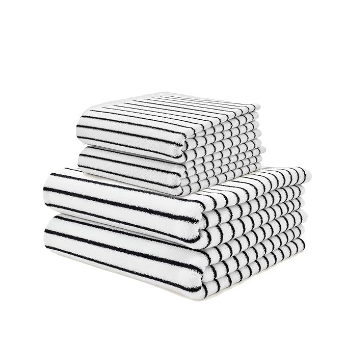 Italic Serene Ultraplush Cotton Towel Set, 4-Piece, 2 Bath Towels + 2 Hand Towels, White & Blue Striped, Large, 800GSM, 100% Cotton, Heavy Duty, Resort Grade Towels (White & Blue Striped)
