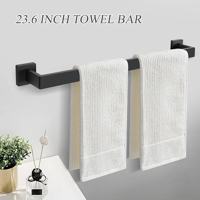 10 Pieces Black Towel Bar Set Bathroom Hardware Accessories Set Upgraded Toilet Paper Holder with Shelf Towel Holder Set for Bathroom Stainless Steel Wall Mounted 23.6in