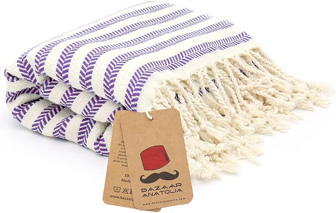 Bazaar Anatolia Turkish Beach Towel – 100% Cotton, Quick Dry, Sand Free Decor Towel for Bathroom and Camping – Oversized 71x39 Inches – Arpa Purple