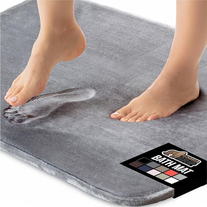 GORILLA GRIP Memory Foam Bath Rugs, Soft Absorbent Velvet Bathroom Mats, Durable Dots on Underside, Machine Washable Bathmat, Carpet Rug Room Decor for Shower Floor, 30x20 Mat, Graphite Gray