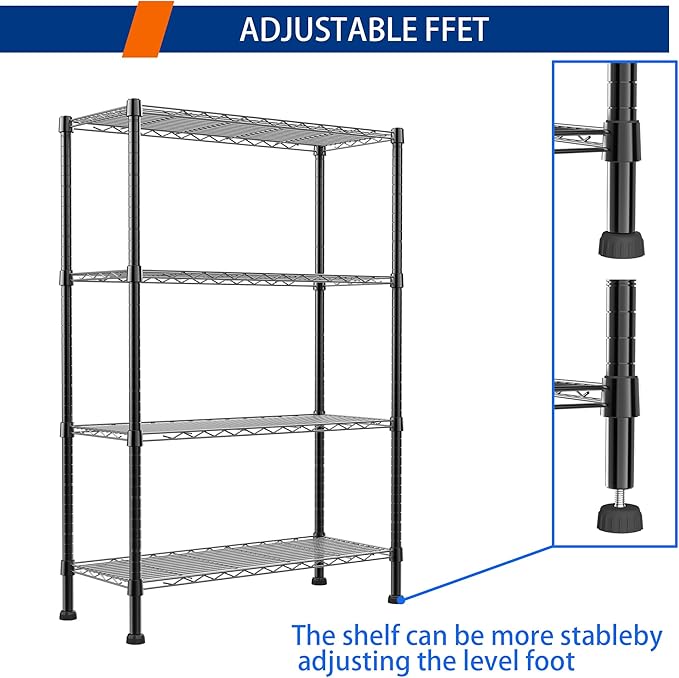 REGILLER 4-Wire Shelving Metal Storage Rack Adjustable Shelves,Standing Storage Shelf Units for Laundry Bathroom Kitchen Pantry Closet(Black,14.1" D x 30" W x 54" H)