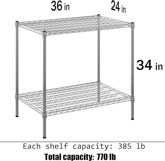 24" Deep x 36" Wide x 34" Height Wire Shelving Kit | 2-Tier | NSF Commercial Storage Rack Unit