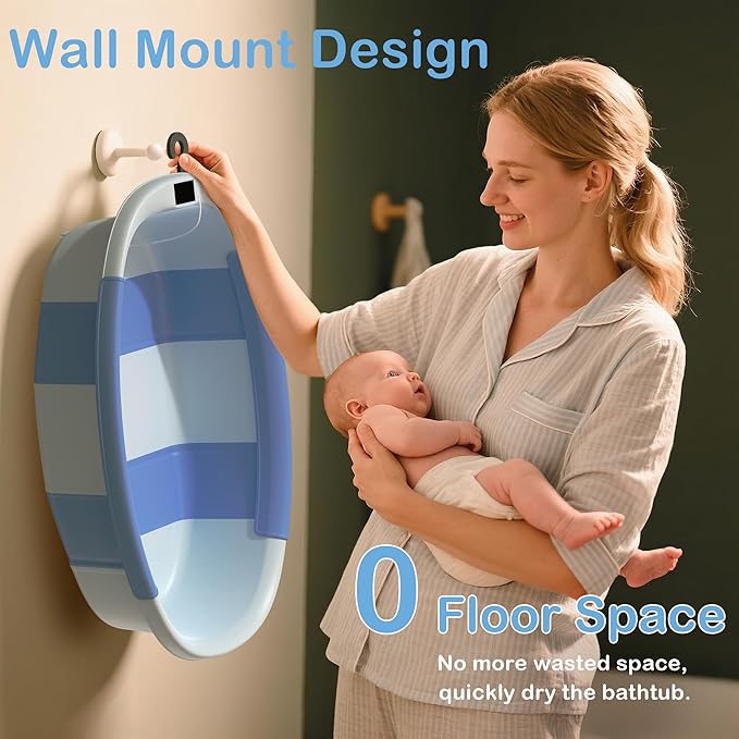 Collapsible Baby Bathtub - Large Baby Bath Tub with Thermometer & Cushion | Travel Portable Newborn Infant Bathtub | Foldable Toddler Bathtub for Baby 0 to 36 Months (Blue)