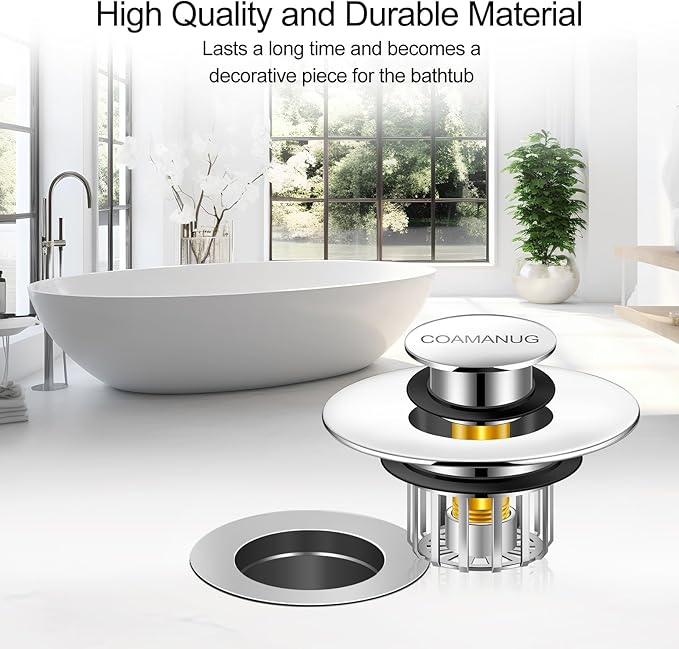 Bathtub Stopper | Shower Drain Hair Catcher, Pop-up Tub Stopper with Strainer | Bathroom Drain Plug | Drain Protector for 1-1/2 to 1-3/4"" Bath Drain Hole