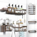 Shower Caddy Adhesive Shower Organizer 7-Pack, Rustproof Stainless Steel Bathroom Shelves, Large Capacity No-Drill Rack Storage Accessories with Soap Dish Toothbrush Holder Hooks (Brown)