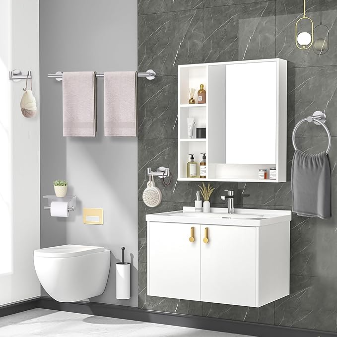 TNOMS Brushed Nickel 5 Pieces Towel Bar Set Bathroom Hardware Set Upgraded Toilet Paper Holder with Shelf,Towel Holder Set for Bathroom Stainless Steel Wall Mounted 23.6 Inch