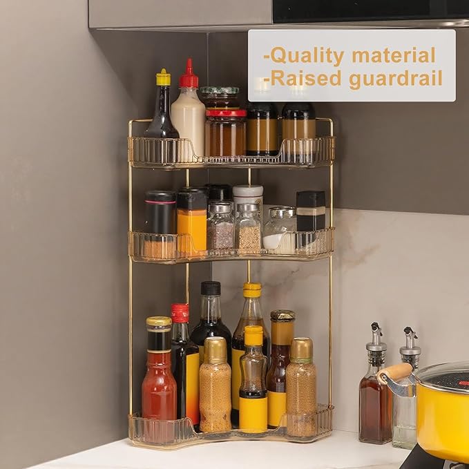 Corner Bathroom Countertop Organizer, Vanity Organizer Trays for Counter, Makeup Organizers, Perfume Tray, Skincare Shelf Storage Gifts for Women Girl Student (Yellow, 3 Tiers)