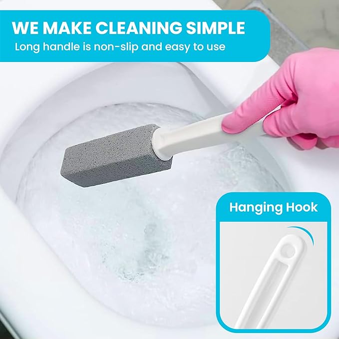 Simple Life Pumice Stone Toilet Bowl Cleaner | Toilet Pumice Stone with Extra Long Handle | Scouring Stick for Toilet Cleaning, Stain Removal on Toilets, Grills, Tiles, Grout & Pools | 4 Pack