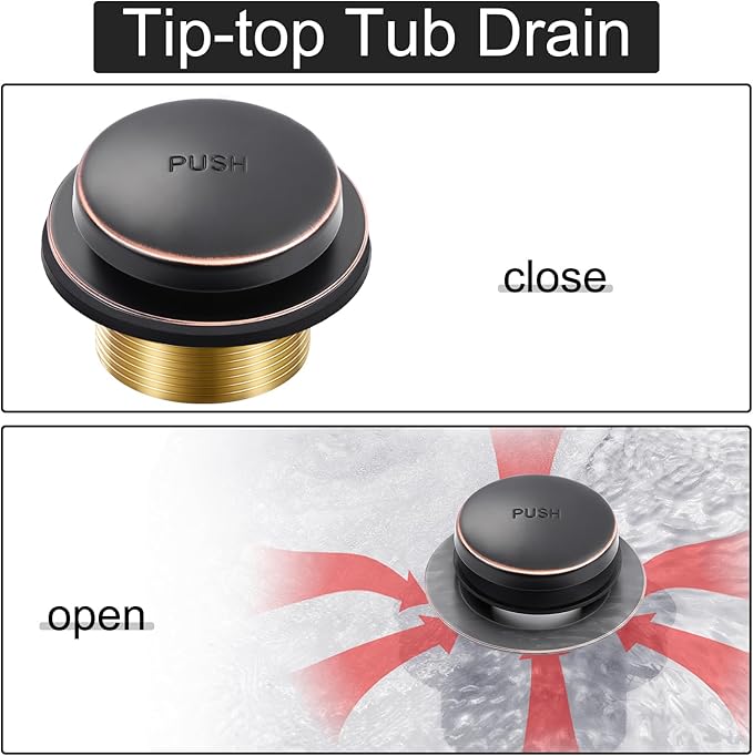 Oil Rubbed Bronze Bathtub Drain Tip-Toe Tub Trim Set with Two-Hole Overflow Faceplate Bathroom Tub Drains Replacement Conversion Kit
