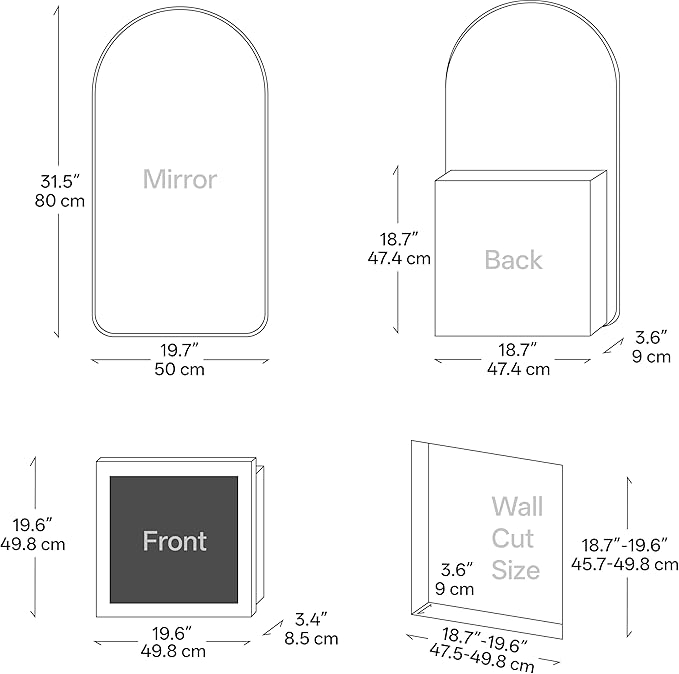 LED Arched Bathroom Medicine Cabinet with Mirror, No Assembly Needed, Recessed or Surface Mount Wall Storage Cabinet, Mirror Cabinet with Tissue Slot (Black-LED, 31.5" L x 19.7")