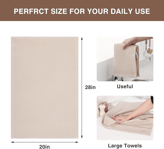 Homaxy 100% Cotton Waffle Weave Kitchen Dish Towels, Ultra Soft Absorbent Quick Drying Cleaning Towel, 20x28 Inches, 6-Pack, Beige
