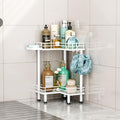 HapiRm Corner Shower Caddy Standing - 2 Tier Shower Organizer Corner with Soap Holder, Rustproof Bathroom Standing Organizer with 2 Hooks, White