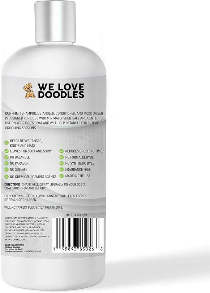Dog Shampoo, Conditioner & Detangler - Best Shampoo for Goldendoodles, Poodles & Doodles - for Matted Pet Hair - Sensitive Skin Shampoo for Puppies - Made in The USA, 16OZ (Lavender)