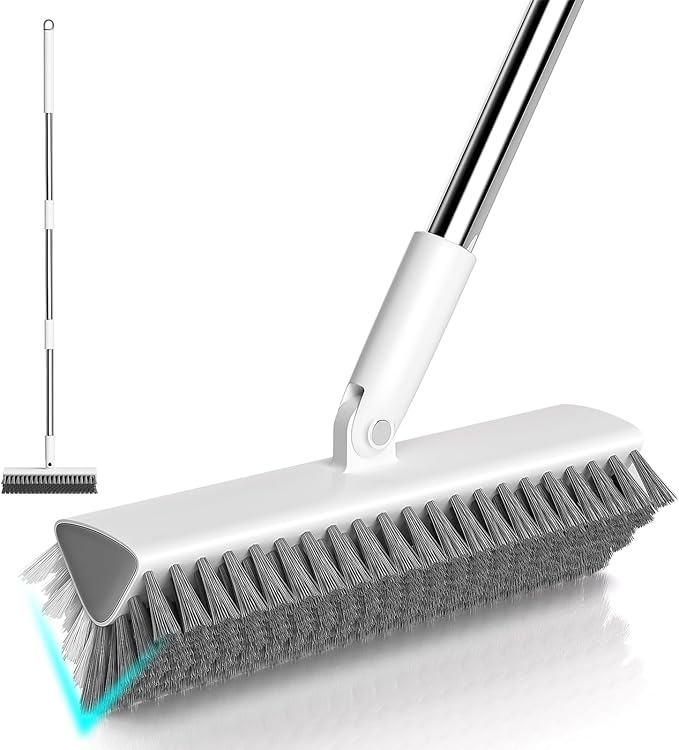 Grout Brush, Heavy-Duty Tile and Shower Floor Scrub Brush with Long Handle Stiff, Professional Grout Cleaner for Bathroom, Kitchen, Floor, Tile Brush Concrete Surfaces