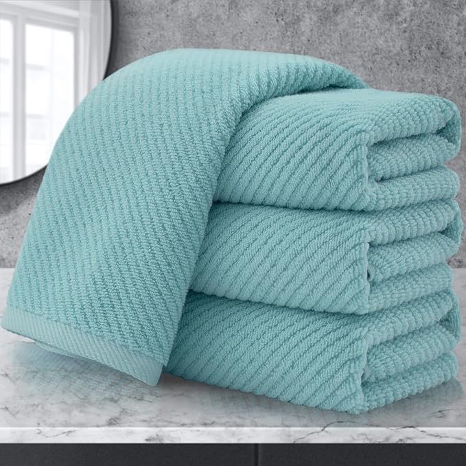 Teal Hand Towels for Bathroom, Bathroom Hand Towels Set of 4, Large 18" x 28" - Quick Dry | Lightweight | Soft | 100% Cotton | Absorbent, Thick Fluffy Towel Set for Showering, Aqua Towel Gift Set
