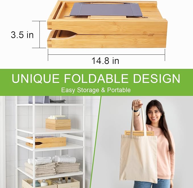 Artmalle Bathtub Caddy Tray for Tub,Foldable Bamboo Bath Table Tray with Book and Wine Glass Holder, Free Soap Dish Suitable for Luxury Spa or Reading,Natural