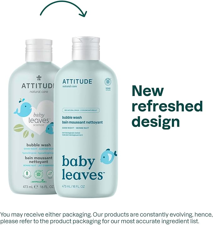 ATTITUDE Bubble Body Wash for Baby, EWG Verified, Dermatologically Tested, Plant and Mineral-Based, Vegan, Good Night, 16 Fl Oz