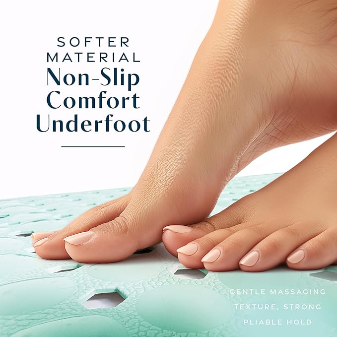 SlipX Solutions Power Grip Bathtub Safety Mat | Precision Grip Technology for Longer, Stronger, & Softer Wet Surface Protection | Solid Seafoam 39"x16"