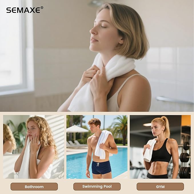 SEMAXE 100% Cotton Hand Towel for Bathroom, White Hand Towels with Hanging Loops, Hotel Spa Quality Absorbent Towels, 27" L x 16" W, 4 Pack Hand Towels, Gift Box Packaging