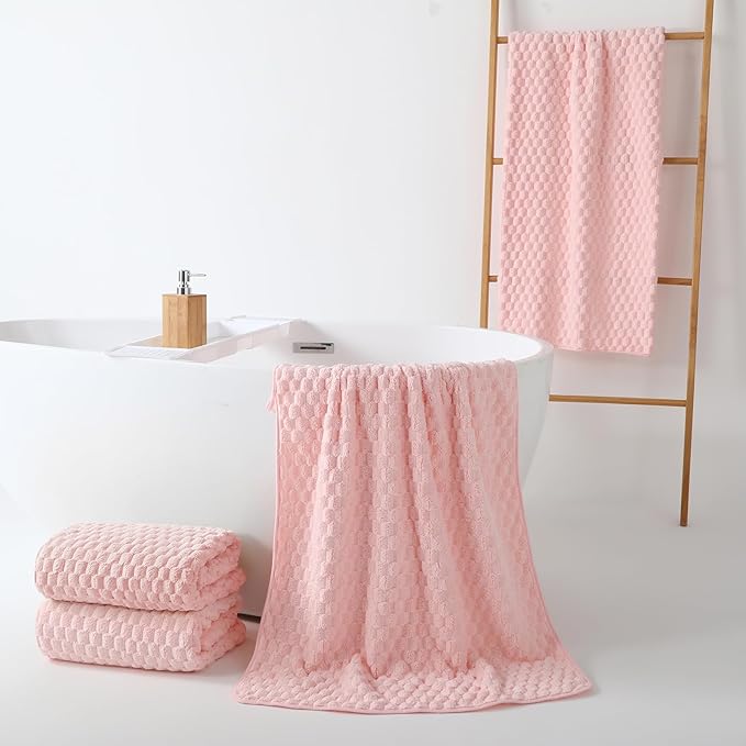 REDKISS 4 Pack Pink Microfiber Bath Towels - Extra Large Waffle Towels Set for Bathroom, Super Absorbent Towel Set of 4 Lagre, Quick Dry Bathroom Towel for Spa, Gym,Travel, Lint Free, Ultra Soft