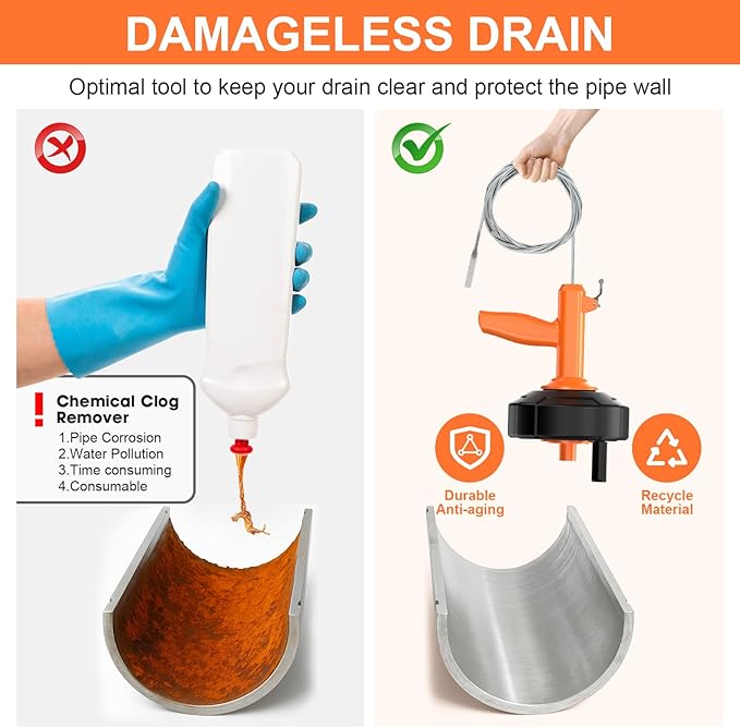 Drain Snake, Drain Auger with Drill Attachment, 25 Feet Plumbing Snake Auto Feed Flexible Hair Drain Clog Remover for Kitchen, Bathrom and Shower Sink with Gloves