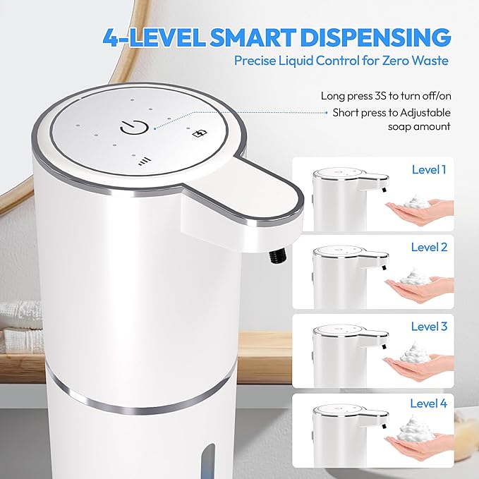 Automatic Foaming Soap Dispenser,Touchless Foam Soap Dispenser,12.8oz Rechargeabled Wall Mounted Smart for Bathroom and Kitchen Dish Soap,Easy for Toddlers(White)