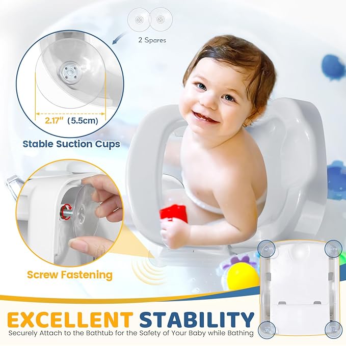 Orzbow Baby Bath Seat for Babies Sitting Up, Bath Seats for Babies 6-12-24 Months & Up with Adjustable Backrest, Non-Slip Baby Bathtub for Newborn Infant Toddler, Strong Suction & Comfortable, Gray