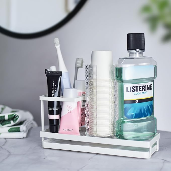 MYITYARD Toothbrush Holders for Bathrooms, 4 Slots Rustproof Metal Tooth Brushing Organizer with Drainage, Electric Tooth Brush Toothpaste Holder for Bathroom Countertop, White