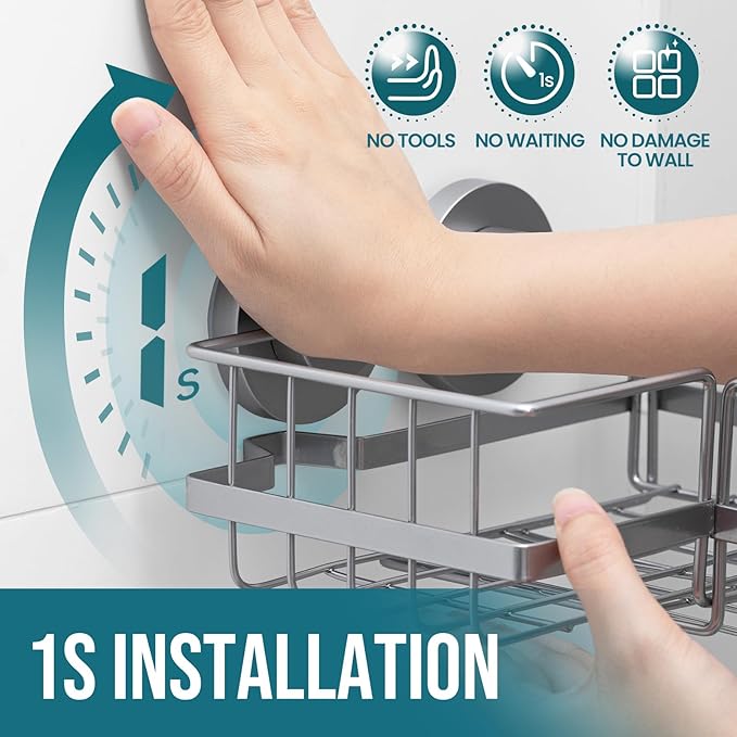 TAILI Corner-adaptive Suction Cup Shower Caddy 2 Pack, Stainless Steel Rustproof Corner Shower Shelves, Drill-Free Wall Mounted Baskets, Large Capacity, Removable Suction Cup Bathroom Organizer, Gray
