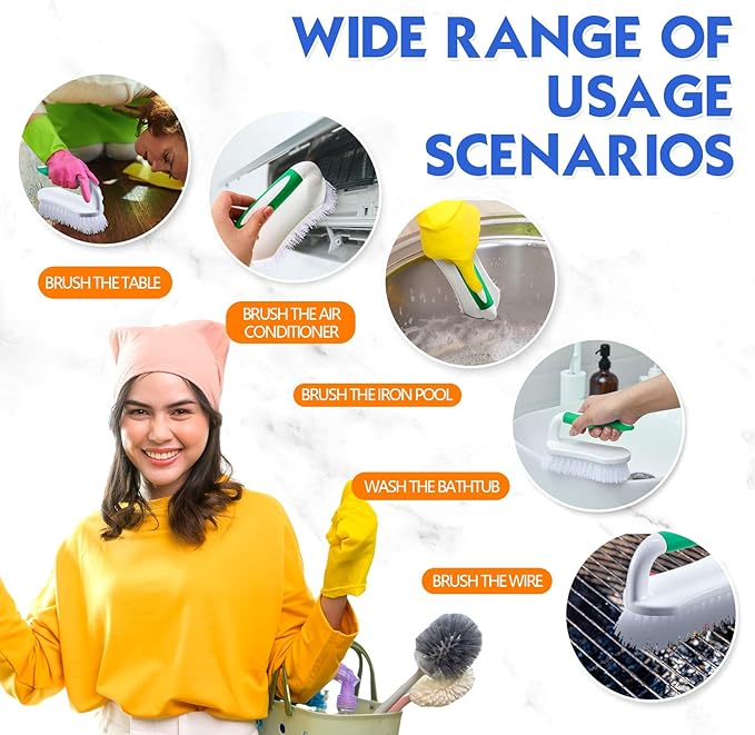 Lallisa 12 Pcs Scrub Brush for Cleaning with Handle Comfortable to Grip Heavy-Duty Flexible Stiff Bristles Scrubber Brushes Bulk for Shower Bathroom Carpet Kitchen Floor Tiles (Green)