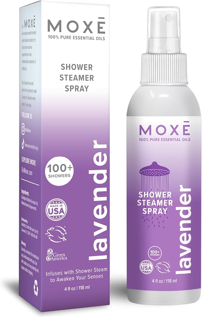 MOXE Shower Mist, Spa Steam Spray, Certified Natural Essential Oils, Aromatherapy, Tension Relief (Lavender, 4 Fl Oz (Pack of 1))…