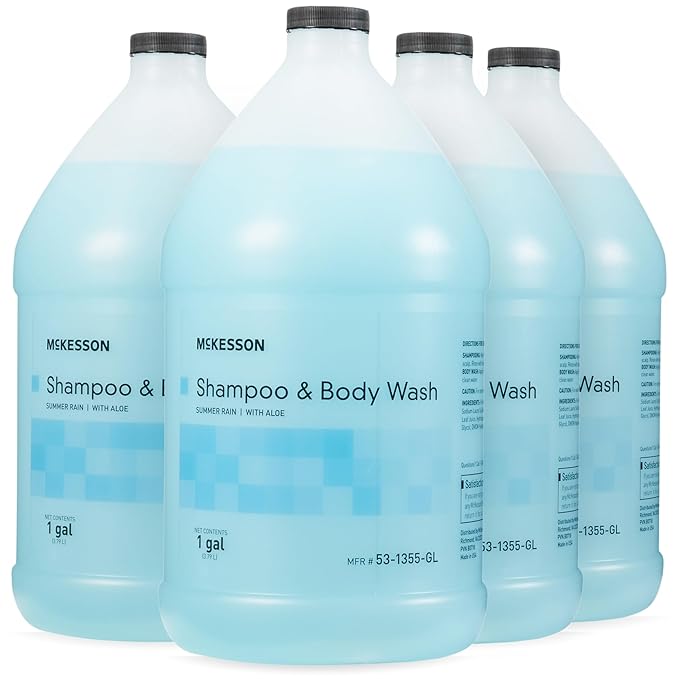 McKesson Body Wash and Shampoo [4 Count] - 1  Gallon Bulk Refill Full Body Wash with Aloe, Summer Rain Scent - Sensitive Skin & Hair 2‑in‑1