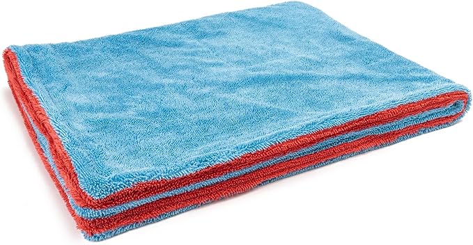 Autofiber Dreadnought Max Triple Layer Microfiber Car Drying Towel, Twist Pile, 1400GSM - Pack of 1, Blue/Red (30 inch x 40 inch)