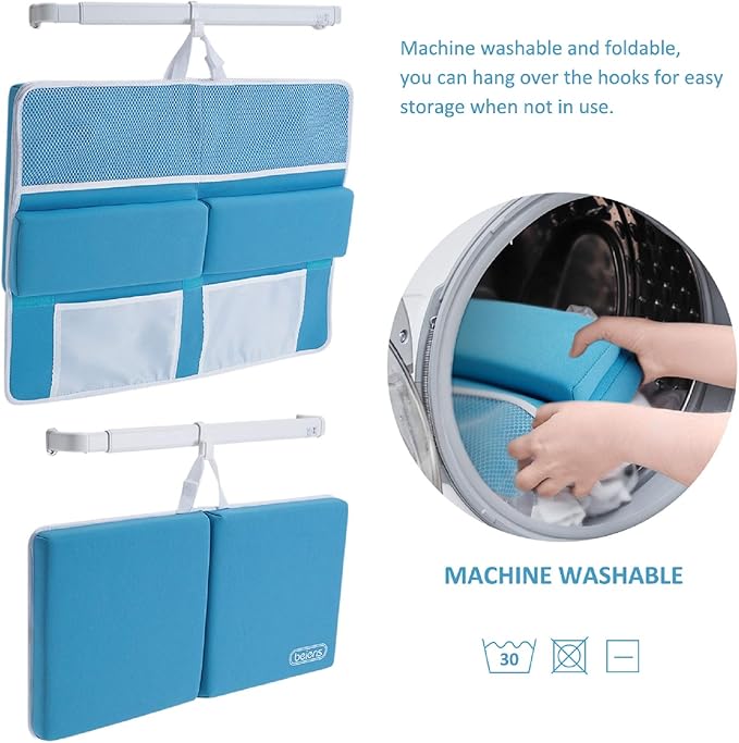 beiens Bath Kneeler and Elbow Rest Pad Set, 1.5'' Thick Quickly Dry Kneeling Pad and Elbow Support, Support Large Baby Bathtub Bath Mat Kneeling Pad with Toy Organizer for Baby Bathing Time (Blue)