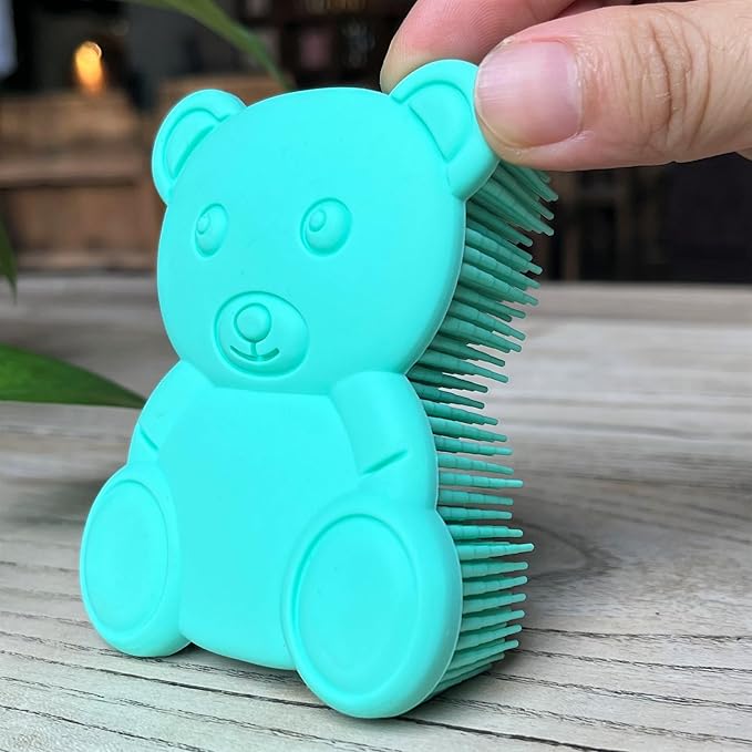 Premium Sensory Brush for Kids or Autism,Soft Silicone Body Scrubber,2 in 1 Sensory Room Occupational Therapy Fidget Brushes,Silicone Loofah,Pet Shower Brushes Bath Shampoo Brush(Bear-Teal)