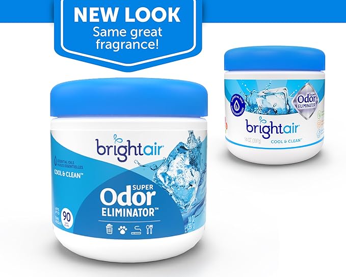 Bright Air 14 oz. Super Odor Eliminator, For Medium-Size Spaces, Cool & Clean Scent, Case of 6,Air Freshener, Natural Essential Oils, Lasts Up to 90 Days Each