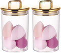 2 Pack 24 oz Medium Acrylic Storage Apothecary Jar with Gold Airtight Lid | Bathroom Vanity Organizer Containers | Ideal Decorative Canisters for Shells, Bath Salt, Grains, Cotton Ball, Flossers