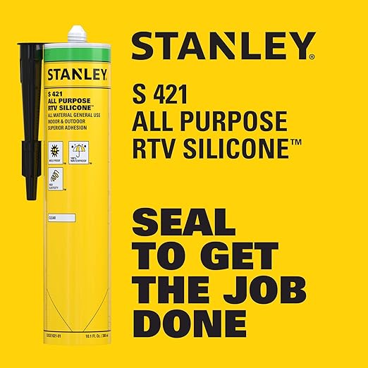 Stanley S421 All-Purpose RTV Silicone Sealant (12 x 10.1 fl.oz.) – 100% Waterproof Translucent Caulk | Industrial-Grade Silicone for Kitchen, Bathroom, Shower, Window, Door, Indoor & Outdoor Use