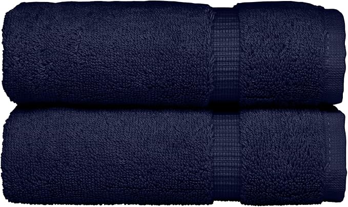 Monogrammed Hand Towel, Personalized Initial Gift, Extra Absorbent 100% Turkish Cotton - Soft Terry Finish - Set of 2 - White Block Initial U - Embroidered on Navy Blue Towels