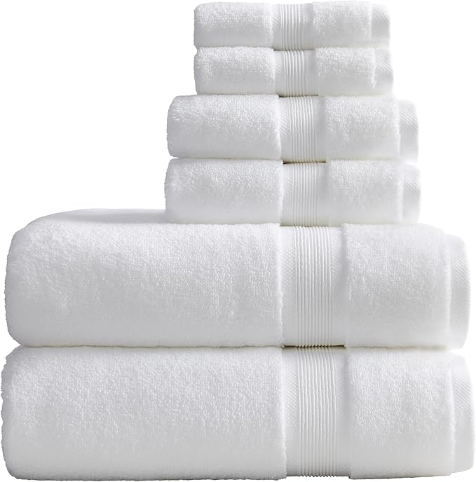 Springtree Home Luxury Bamboo Rayon Bath Towel Set 6 Piece Set | 35% Bamboo Rayon - 65% Zero Twist Cotton | Absorbent Quick-Dry Towels for Bathroom | Oeko-TEX Standard 100 Cotton | White