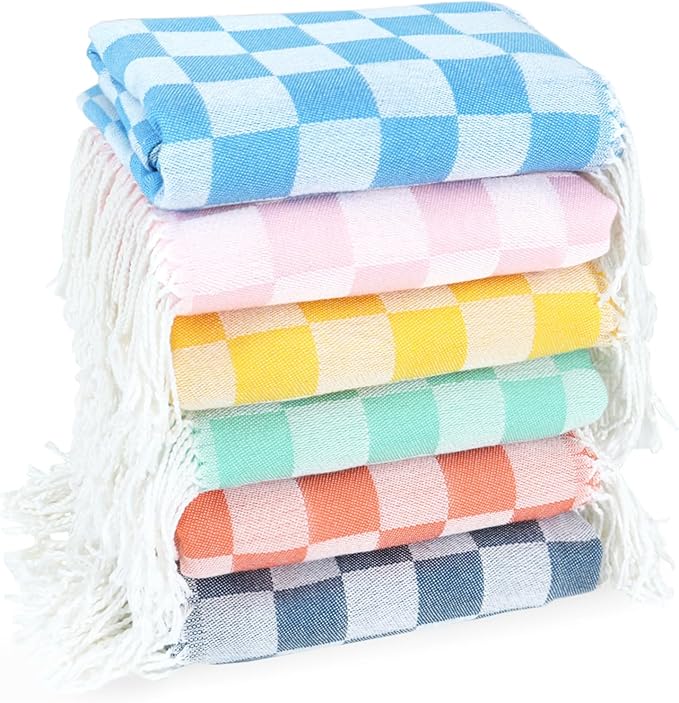 6 Pack Cotton Turkish Beach Towel Lightweight Thin Travel Vacation Essentials Oversized XL Towels Set for Pool Swim Bath Camping Cruise Accessories Absorbent Quick Dry Sand Free Bulk clearance Blanket
