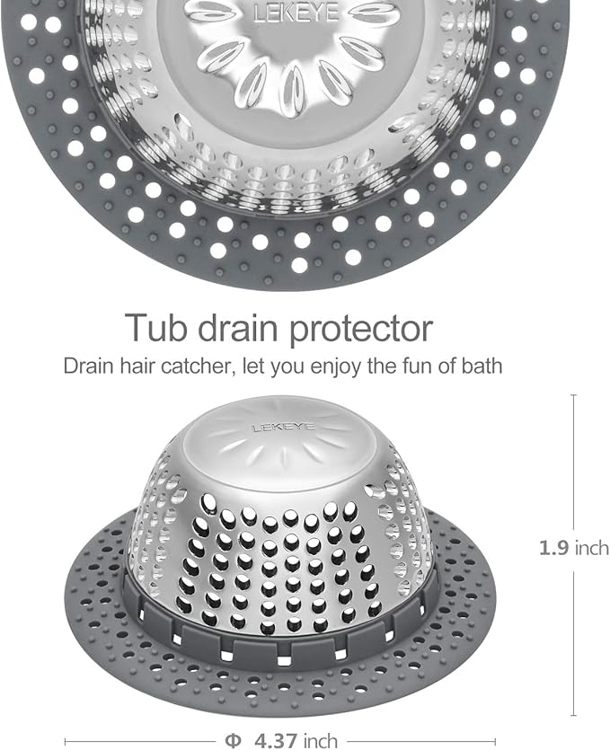 LEKEYE Drain Hair Catcher/Bathtub Drain Cover/Drain Protector for Pop-Up & Regular Drains(Patented Product)