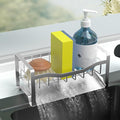 Maifan Kitchen Sink Caddy Organizer Sponge Holder for Kitchen Sink with Stainless Steel Auto Drain Tray, Self Drain Dish Soap Sponge Caddy Rack for Countertop Storage Gadgets Silver Grey