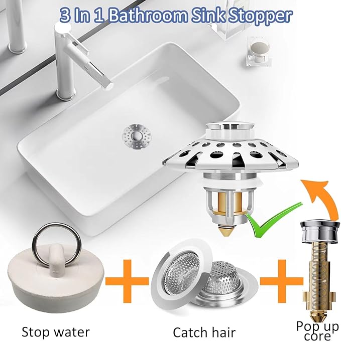 Bathroom Sink Stopper,Sink Hair Catcher,Bathroom Sink Drain Strainer Pop Up Drain Cover Plug,Universal for 1.1 to 1.65in Sink Drain Hole
